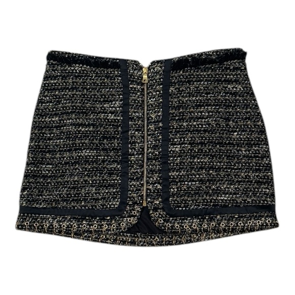 RAMY BROOK Rhonda Tweed Zip-Front Mini Skirt Gold Zipper Hardware Size 8 Black - Picture 6 of 15
